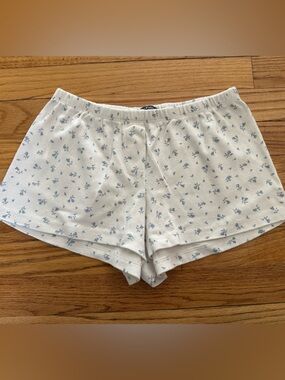 Brandy Melville White Shorts with Light Blue Floral Print